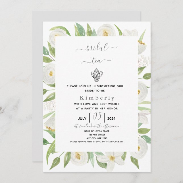 Convite Branca Floral Bridal (Frente/Verso)