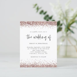 Convite Branco de Casamento Glitter Dourado Rosa d