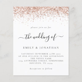 Convite Branco de Casamento Glitter Dourado Rosa d