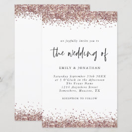 Convite Branco de Casamento Glitter Dourado Rosa d