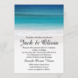 Convite branco do casamento de praia do oceano da