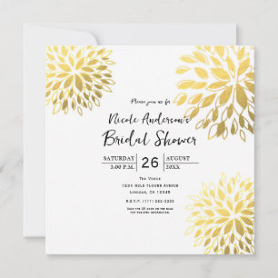Convite Branco Floral Elegante Moderno com Folha d