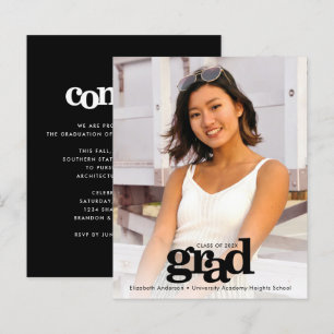 Convite branco preto para fotografia de graduaçã