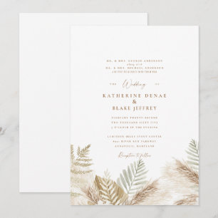 Convite Branco Simplesmente Elegante com Pampas e