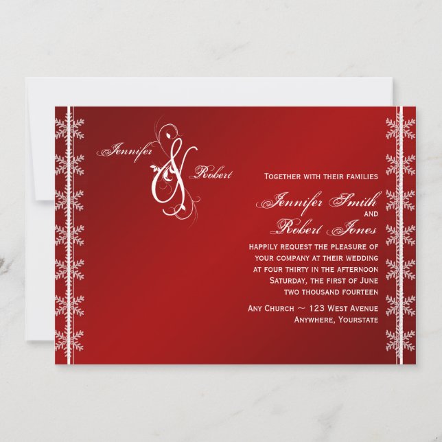 Convite branco vermelho do casamento no inverno do (Frente)
