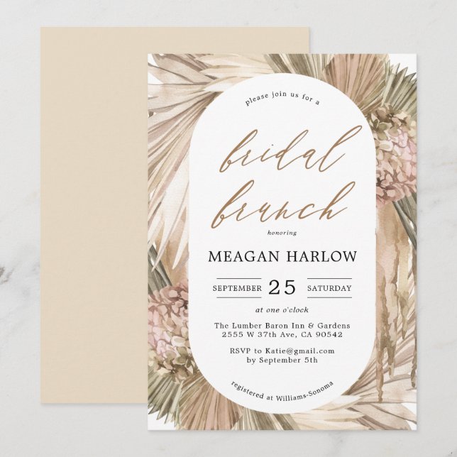 Convite Bridal Bohemian Pampas Grass Brunch (Frente/Verso)