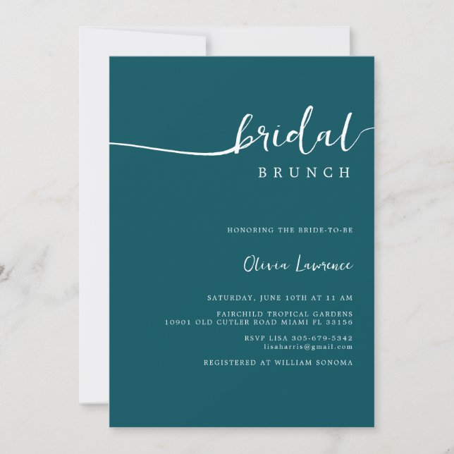 Convite Bridal Bridal Brunch de Script Teal (Frente)