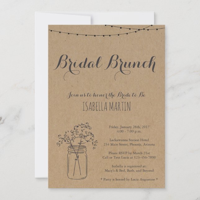 Convite Bridal Brunch para Informações sobre Kraft (Frente)