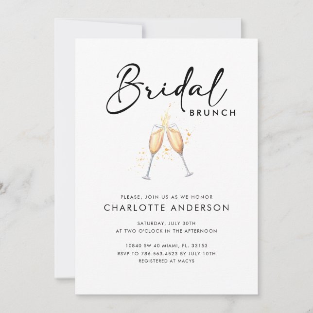 Convite Bridal de Script Moderno para Brunch (Frente)