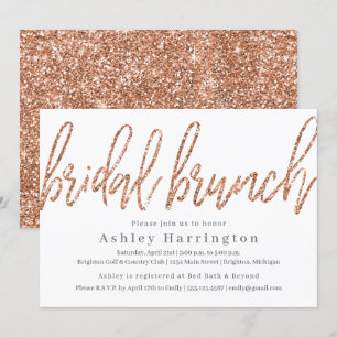 Convite Bridal rosa Dourada para Brunch com Glitte
