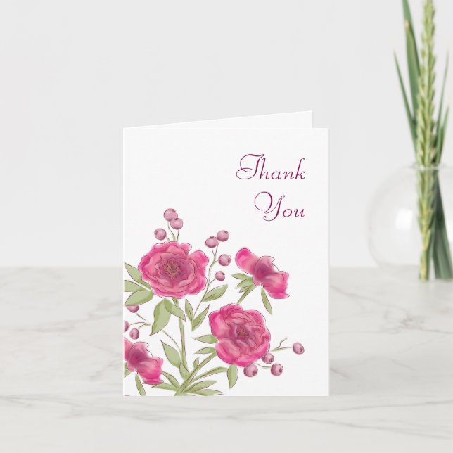 Convite Bright Pink Rose Wedding Thank You Cards (Frente)