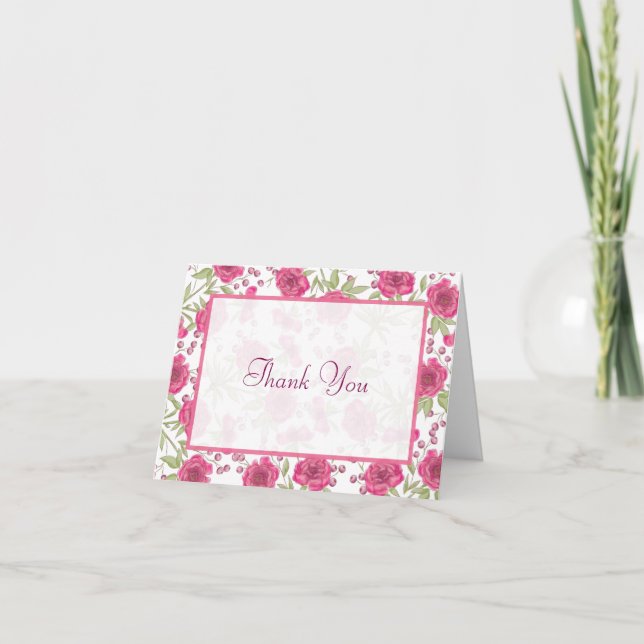 Convite Bright Pink Rose Wedding Thank You Cards (Frente)