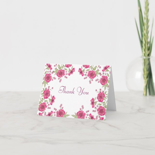 Convite Bright Pink Rose Wedding Thank You Note Card (Frente)