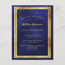 convite brilhante azul dourado para festa de 30 an