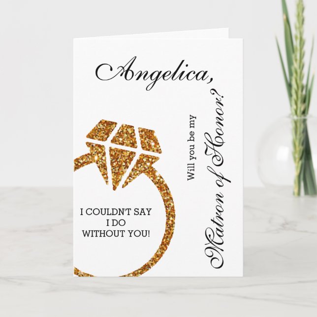 Convite Brilho Dourado você será minha matrona da honra (Frente)