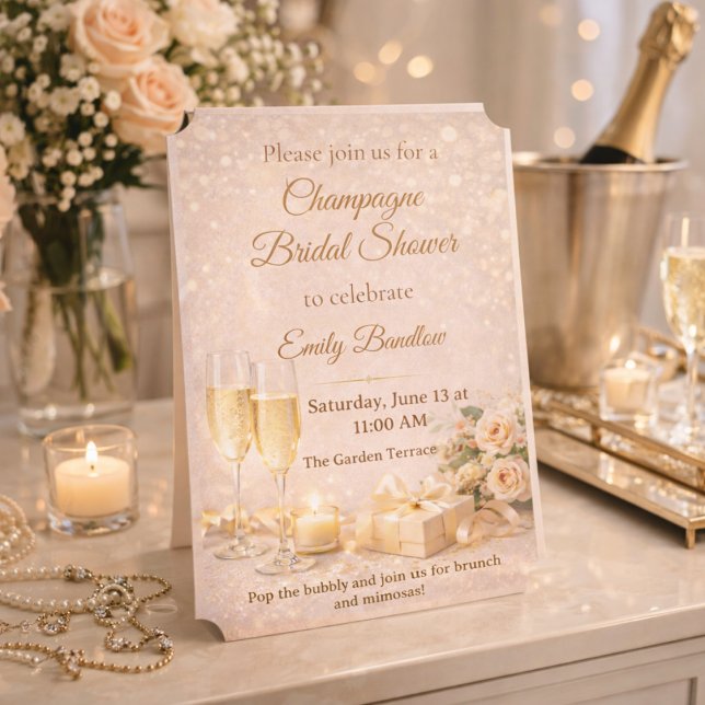 Convite Brilho Nupcial Champanhe (5"x7" Invite with Blush and champagne tones with floral accents for a glowing bridal celebration)