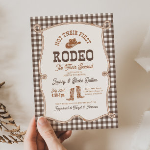Convite Brown Gingham Not Their First Rodeo