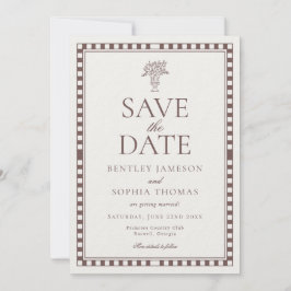 Convite Brown Mocha Harlequin Xadrez Save the Date