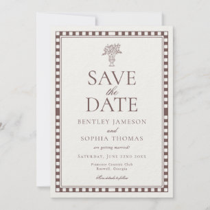 Convite Brown Mocha Harlequin Xadrez Save the Date
