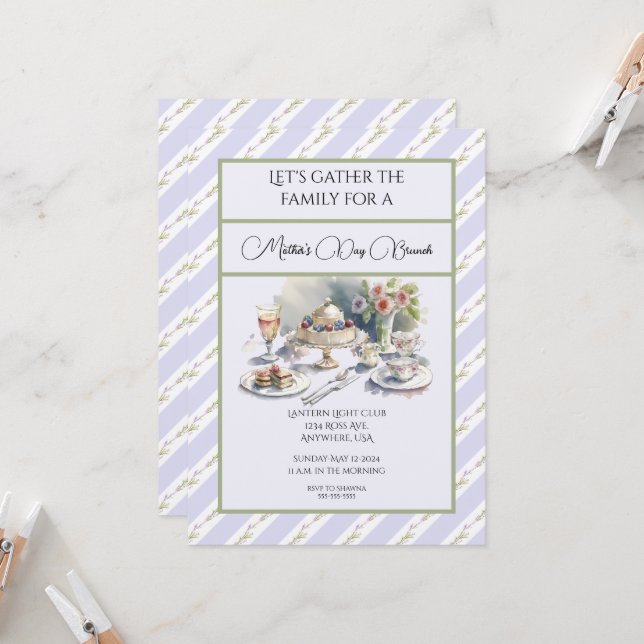 Convite Brunch de Dia de as mães de lavanda (Frente/Verso In Situ)