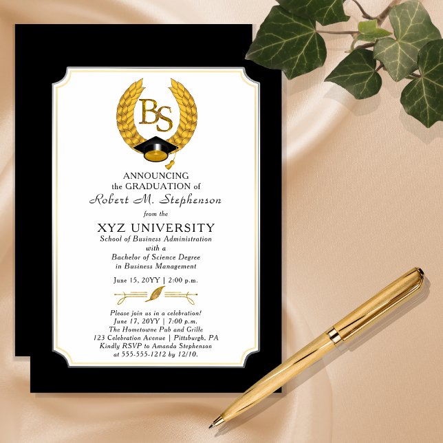 Convite BS - Diploma de Bacharel em Ciências Graduação ("BS" Bachelor of Science Degree College Graduation Magnetic Announcement | Party Invitation)
