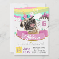 convite bulldog, Pug Unicórnio Cachorrinho Anivers