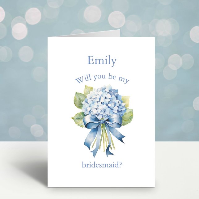 Convite Buquê de Hydrangea azul | Proposta Bridesmaid (A2 Personalized Wedding Party Proposal Card)