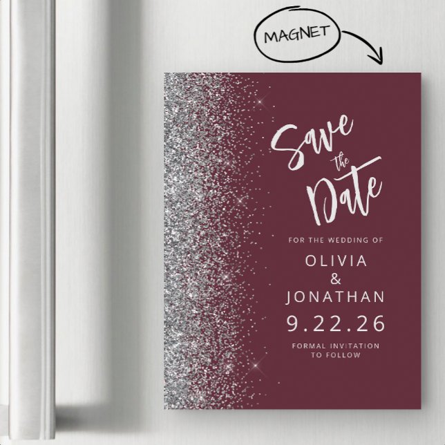 Convite Burgundy Casamento Silver Save the Date (Criador carregado)