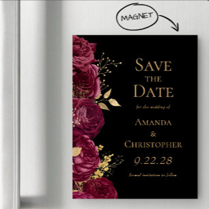 Convite Burgundy Dourado Preto Floral Casamento Salve a Da