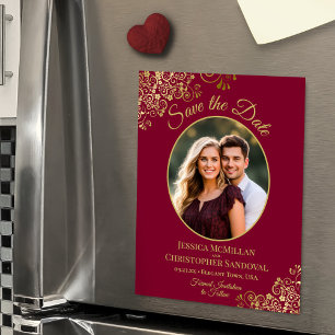 Convite Burgundy e Dourado Fotografia Save the Date para C
