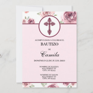 CONVITE BURGUNDY FLORAL BAPTISM