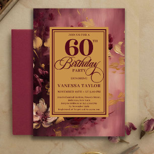 Convite Burgundy Floral Dourado Romântico para 60