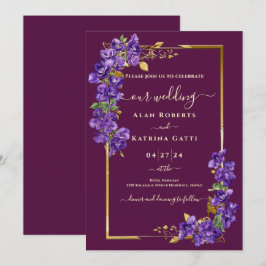Convite Burgundy Floral Violeta Roxa Elegante