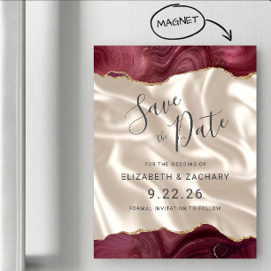 Convite Burgundy Gold Ágata Marfim Seda Save the Date