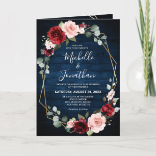 Convite Burgundy Navy Blush Floral Geometric Wedding
