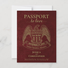 Convite Burgundy Red Passport Casamento Cute Salvar Data