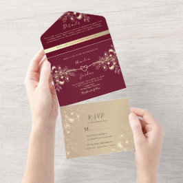 Convite Burgundy Rose Gold Tudo-em-Um