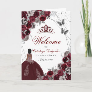 Convite Burgundy Silver Butterfly Quinceanera