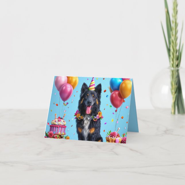 Convite Cachorro de aniversário com bolo e balões (Frente)