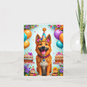Convite Cachorro de aniversário com bolo e balões