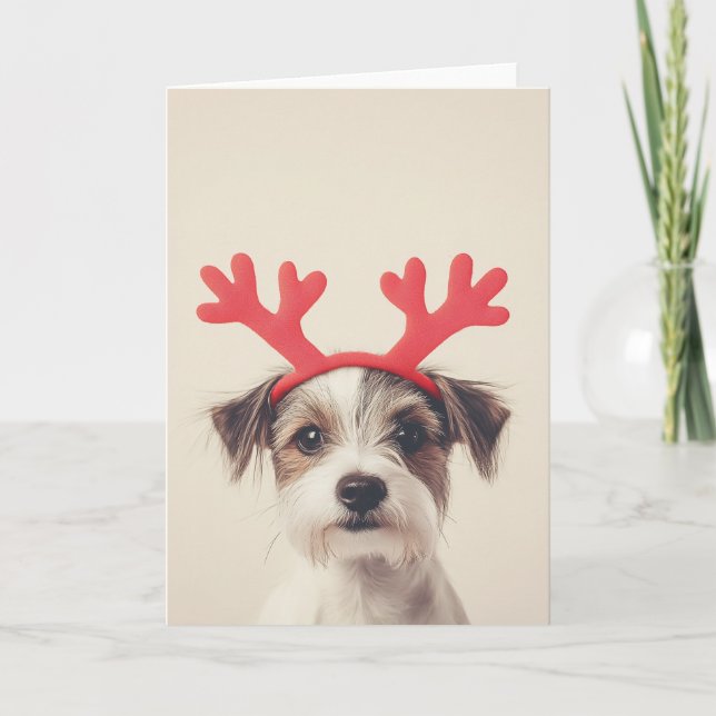 Convite Cachorro Festivo com Chifres de Rena (Frente)