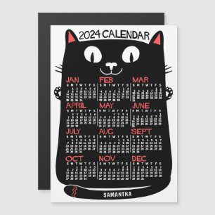 Convite Calendário 2024 Ano Médio-Século Preto Gato Mensal
