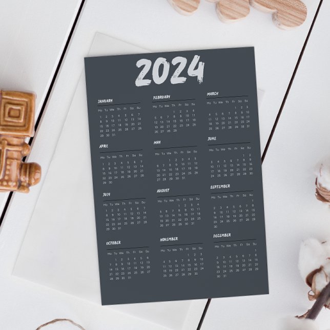 Convite Calendário 2024 Preto E Branco Simples (2024 Calendar Black And White Simple Magnetic Invitation)