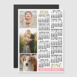 Convite Calendário 2026 Rosa Bege Dourado Fotos Personaliz