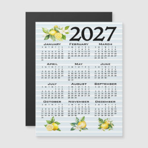 Convite Calendário 2027 Estilo Italiano Limões Listras Azu