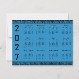 Convite Calendário 2027, Fret Grego, Preto no Azul Cosmos