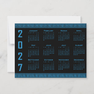 Convite Calendário 2027, Fretwork Grego, Azul Cosmos sobre