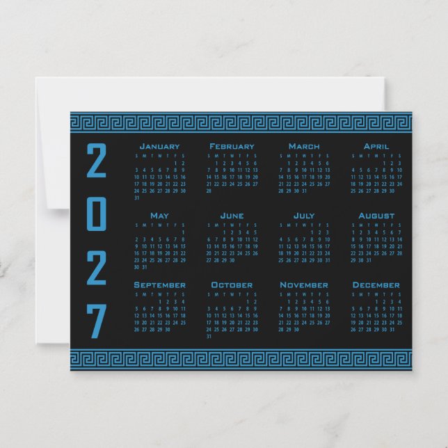 Convite Calendário 2027, Fretwork Grego, Azul Cosmos sobre (Frente)