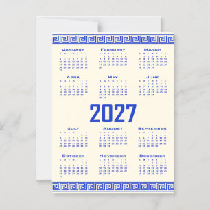 Convite Calendário 2027, Fretwork Grego, Azul Grego Cosmic