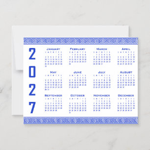 Convite Calendário 2027, Fretwork Grego, Azul Grego sobre